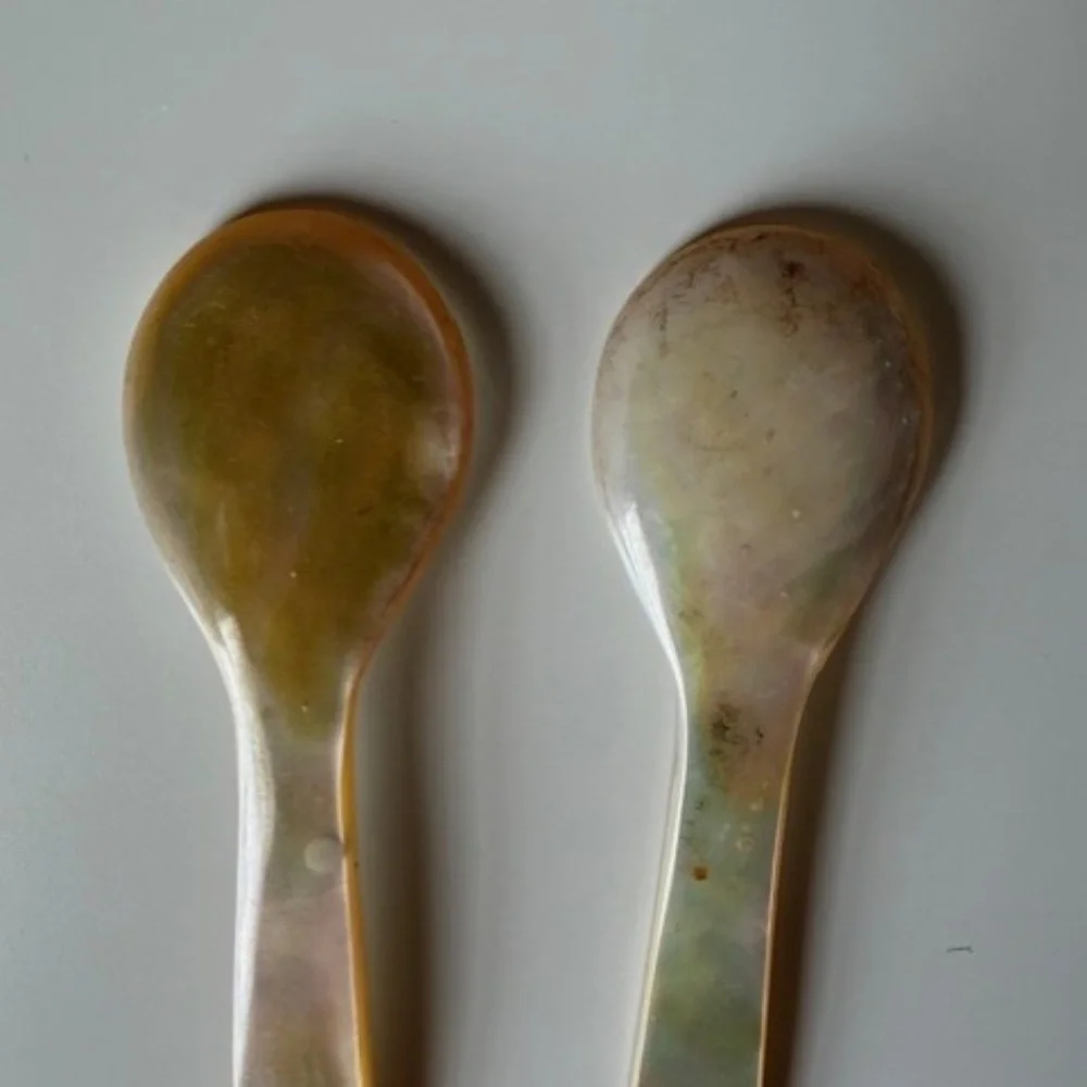 Vintage Small Serving Spoons Mother of Pearl Style Set of 2 Approx 4.5